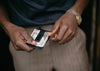black leather money clip with bill slot