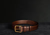 1.25" Brown dress belt with antique brass buckle