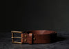 satchel & page brown leather belt w/ antique brass hardware